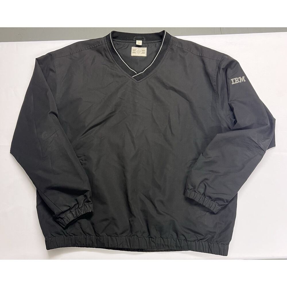 IBM Logo V Neck Pullover Windbreaker Golf Jacket Men Large‎ Black Tech AI Nerd